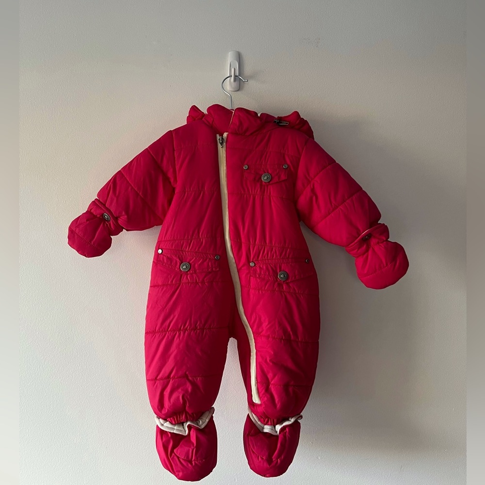 Red baby Snowsuit with Removable Mittens and Slippers